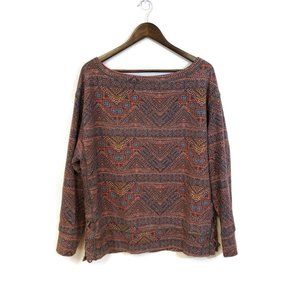 Prana Womens Multicolor Boho Tribal Long Sleeve Shirt Size XL Aztec Unique Hemp